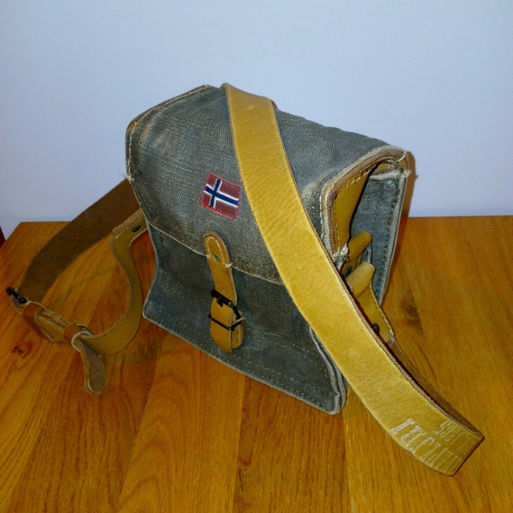 Napapijri Green Denim and Tan Leather Shouler Bag, with Rugged Design